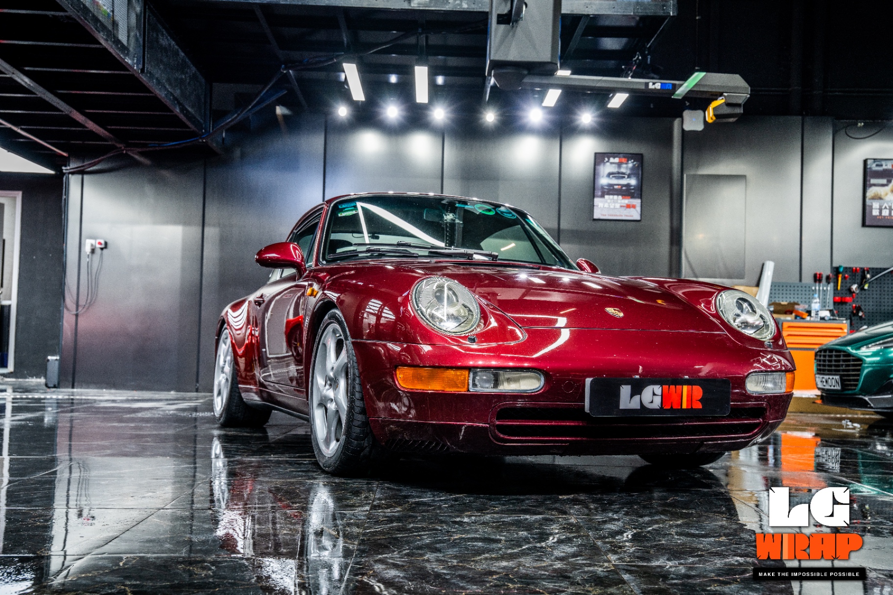 1995 Porsche 911 Carrera 993 burgundy classic car after coating, front view
