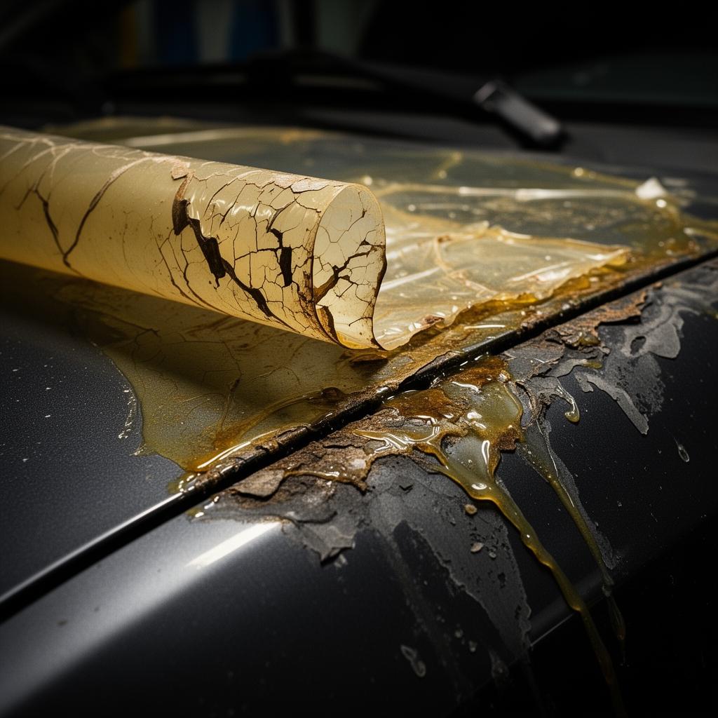 Low-quality PVC protective film yellowing, cracking, and damaging car paint