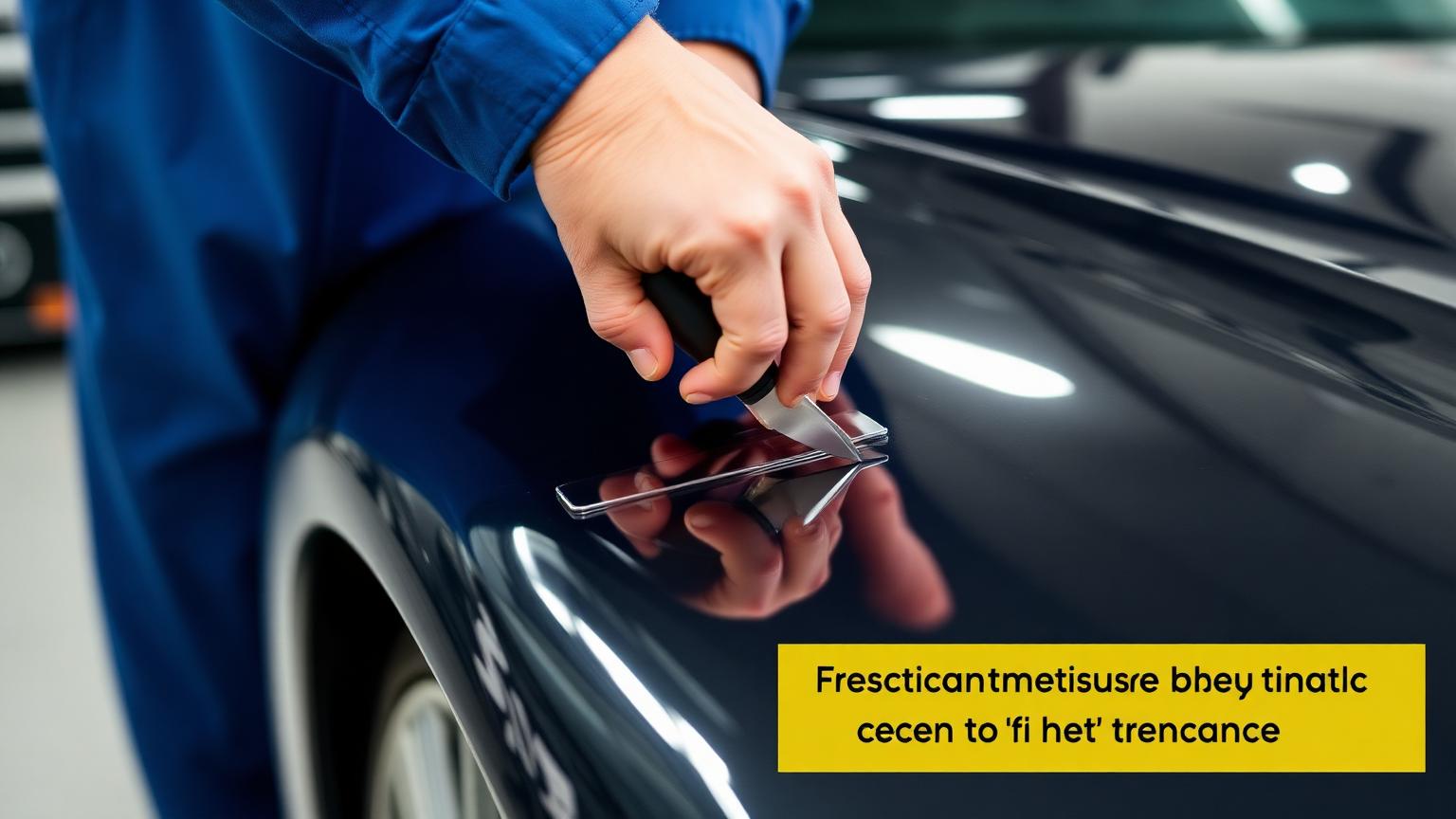Technician cutting film directly on the car with a utility knife