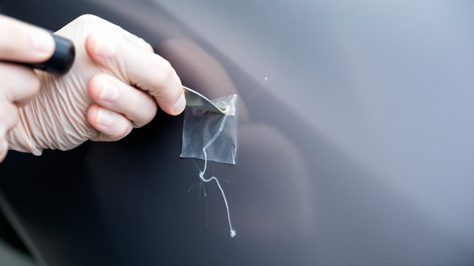 Adhesive residue left on car paint after removing inferior PPF