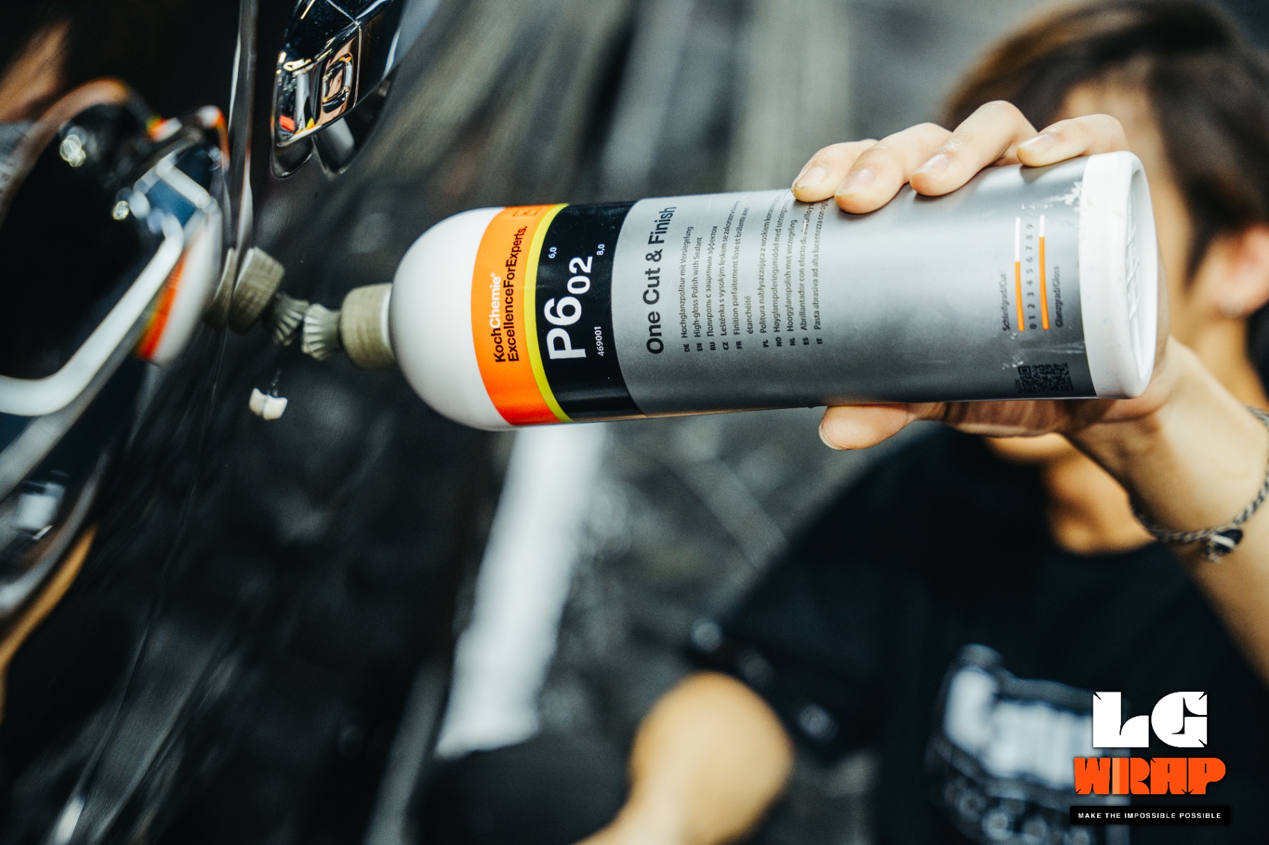 Close-up of Koch-Chemie P6.02 polishing compound nearing completion